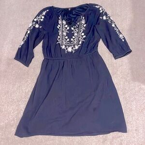 Talbots Embroidered A-Line gauze dress navy PL
